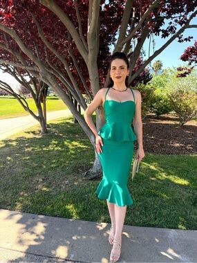 bebe Green Peplum Midi Dress